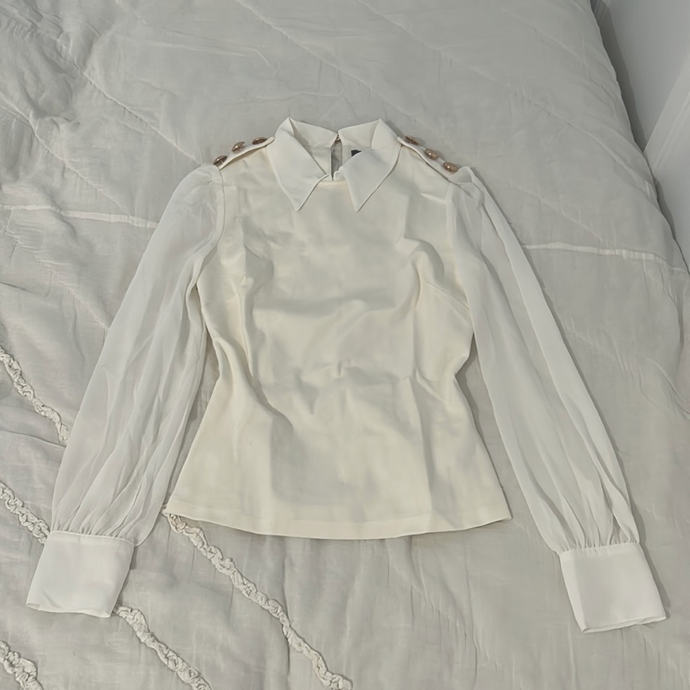 Women’s Karen Mullen Off White Military Style Collared Blouse Top Size 4 NWT